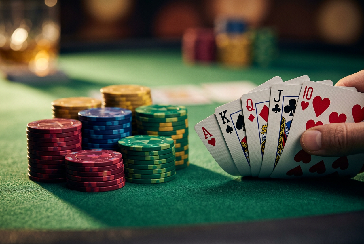 Detailní pohled na žetony a ruletové kolo s důrazem na precizní detaily