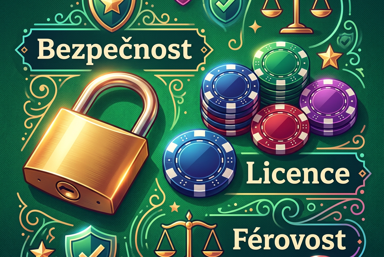 Infografika bezpečnosti s motivem zlatého zámku a herních čipů